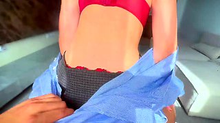 Hot redhead deep-throating and pulverizing like a messy