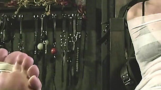 Barefoot Astrid Gets Mummified with White Bandages and Gagged Tightly