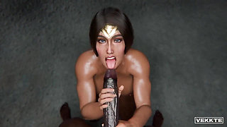 Wonder Woman is giving a steamy hot oily cock massage and swallows cum