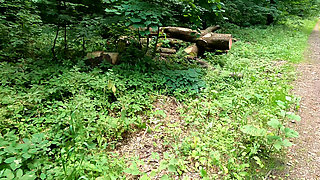 Slapping Her Naked Vagina in the Woods