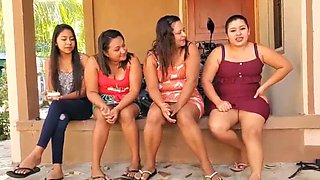 Three Salvadorian sluts flashing panties upskirts and spreading legs