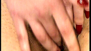 German Babe in Black Pantyhose Playing with Her Hairy Pussy