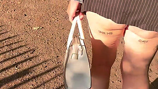 Public Flashing with Micro Skirt Anal Plug and Slave Collar