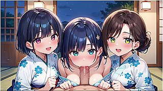 While Relaxing At A Ryokan, The Waitresses Suddenly Started Sucking My Dick With Car Toon And Kawaii Girl