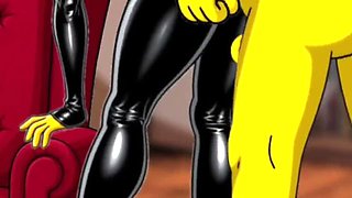 Halloween Hentai: Alien Simpsons Wife in Latex Costume Fucks Husband Hard in Wet Pussy