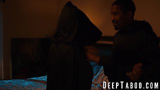 Black fucker slides BBC between Little Pucks extremely massive tits