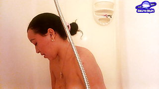 Take a bath with your Latin Asian lover, armpit fetish, shave and play with a hot wet dildo