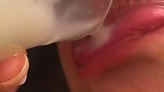 Filling Three Glasses with Fresh Breast Milk From My Full Breasts