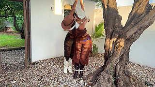 Crook Girls Tied Tight. Two Powerless Cowgirls Cleave Gagged to a Tree and Rough Ropes Hogtie