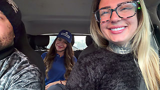 My Husband's Cuckold Got Out of the Car and I Called the Gas Station Attendant to Fuck and She Accepted and Got in the Car and W