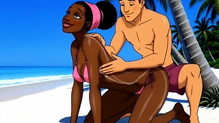 Beach Slutty: Sexy African Girl Enjoys Life on a Paradise Beach and Unexpectedly Meets a Lustful White Guy
