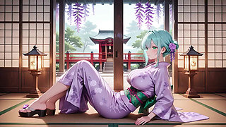 Purple Kimono Goddess! Can't Handle the Wetness Under the Red Torii Gate