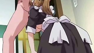 Irresistible hentai maid sucking a massive dork on her