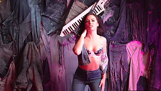 Gorgeous tanned petite MILF strips naked