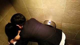 Horny Asian teen gets rammed doggystyle in a public toilet