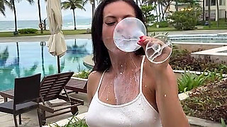 Milking & Getting Messy in See-through Bodysuit Outdoor