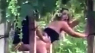 Spying blonde hooker fucking in the woods