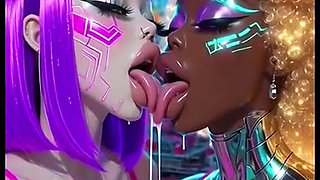 Funny Lesbians Tongue and Kiss Fetish, Ai Animation