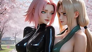 AngeLows - Tsunade & Sakura Softcore Anime Show in Micro Bikinis