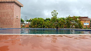 Sperm Floating in the Pool, Hard Sex in the Water, Double Orgasm