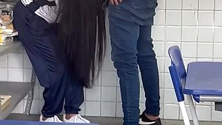 Getting her pussy hard real hard in the classroom taking it in doggy