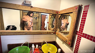 Kinky Mary Pisses Standing in the Bathroom Hairy Pussy Close-up Golden Stream