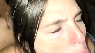 Cum craving young brunette gives fantastic POV blowjob