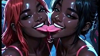 Beautiful Lesbians Tongue and Kiss Fetish, Ai Animation