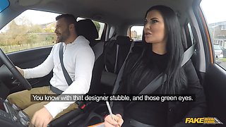 Watch MILF Examiner distract Male Student while she takes a cumshot in fake driving school