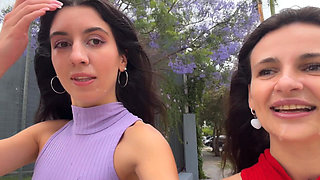 Slutty Neighbors Ask for Cum on Their Cute Faces for Public Cumwalk