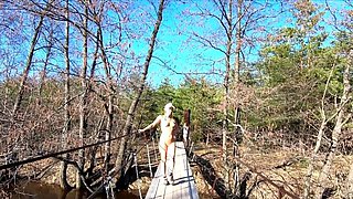 Naked Teen Walks in Spring Forest