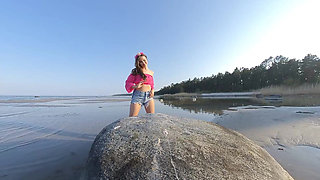 Gabby Bella Masturbates with 4 Fingers on the Beach