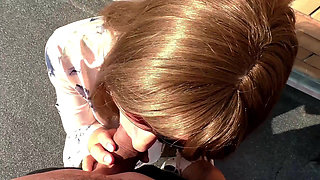 Stranger Passionately Fucks and Sucks a Big Cock on the Roof of a House, Cum in Her Panties