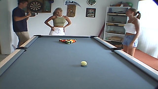 Two Stacked Hotties Play Pool Naked