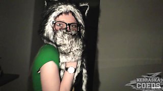Blonde Masturbates with Glass Dildo