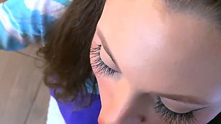 Big tit brunette sucks a big cock blowjob POV
