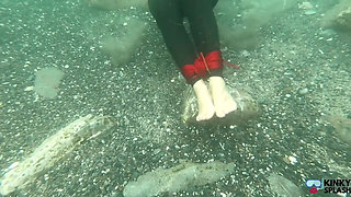 Ocean Rope Bondage with Ballgag in Wetsuit