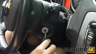 Mature4k. dark haired on High Heels seduced a teenager guy in the forest and banged in public