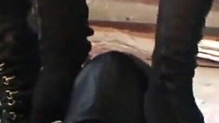 Dominating chaining whipping masked guy