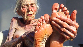 Granny Foot Oil Play - Self Massage Makes Her Horny and Dripping