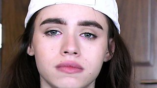 Small tit brunette teen sucks and fucks a big cock