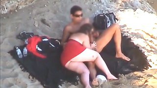 Chubby Niece devours cock on the beach