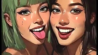 Hot Sexy Lesbians Tongue and Kiss Fetish, Ai Animation