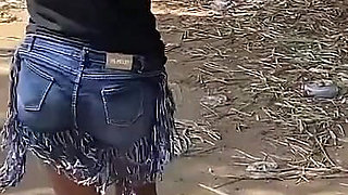African Ebony Sexy Black Girl Dances in Public with Laughter