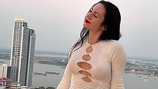 Outdoor Pussy Flashing, Pee in the Glass, Spit, Ahegao, Fake Cum on My Tits & Body