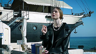 Young Russian Woman Smoking Cigarette Outdoor Terrace