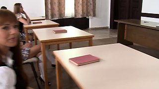 Chubby Asian college chick rides a white boner