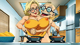 Hentai Granny Gets Double Hot Love for Breakfast