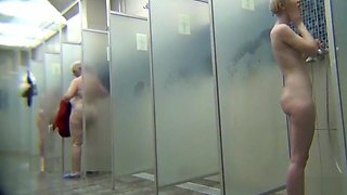 Gorgeous females in a public shower room