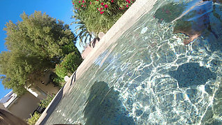 Hot Lesbian Interracial Fun in the Pool